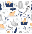 cute cats seamless pattern with funny animal vector image
