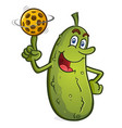 pickle cartoon character spinning a pickleball vector image