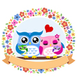 owl floral ribbon emblem vector image vector image