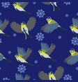 seamless pattern with titmouse and snowflakes eps vector image vector image