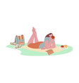 girl rest in park on nature reading book female vector image