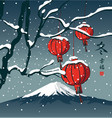winter landscape with chinese paper lanterns vector image
