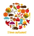 background design with autumn icons and objects vector image
