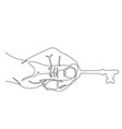 hand holding a skeleton key one line vector image vector image
