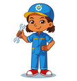 mechanic girl holding wrench ready to fixing vector image