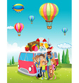 family trip and balloons flying vector image vector image