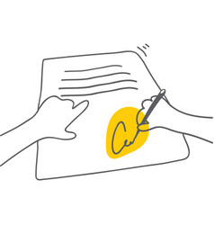 Signing document man signing document with yellow Vector Image