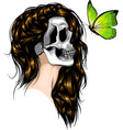 skull girl face with butterlfly vector image vector image