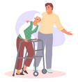 caregiver assist old woman patient flat vector image