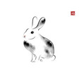 black ink wash painting of rabbit in original vector image