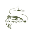 fisherman in boat and trout vector image
