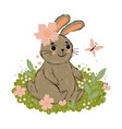 cute rabbit sitting on a flower meadow vector image vector image