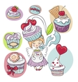 girl with cake on her head isolated set of cupcake vector image