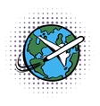 traveling by a plane comics icon vector image vector image