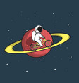 cute astronaut rides on bicycle at the saturn vector image