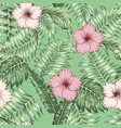tropical leaves and hibiscus seamless green vector image vector image
