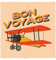 flight poster in retro style bon voyage quote vector image vector image