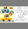 coloring book or page with funny animals car race vector image