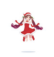 joyful anime manga girl as santa claus in a jump vector image