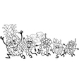 running fruits cartoon coloring page vector image