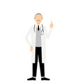 senior male doctor in white coat holding up index vector image vector image