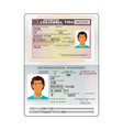 international open passport with colombia visa vector image vector image