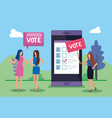 business people with vote lettering and smartphone vector image