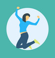 happy jumping woman cartoon character vector image