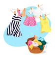 colorful washed clothes hanged on rope outdoor vector image