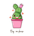 cute cartoon kawaii cactus with smile face in pot vector image vector image