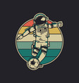 vintage design astronaut playing soccer retro vector image vector image