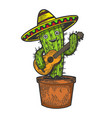 cactus guitar and sombrero sketch engraving vector image vector image