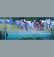 forest landscape with wooden hut in rain vector image vector image