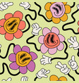 abstract smiling flower face seamless pattern vector image