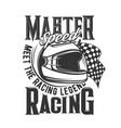 tshirt print with racer helmet flag retro design vector image