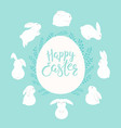 easter bunnies cute rabbits frame egg silhouette vector image