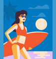 girl with surffing board vector image vector image