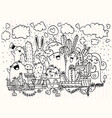 hand drawn cactus in pots doodle and cute vector image