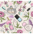 seamless beauty pattern with make up perfume vector image