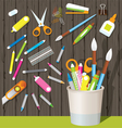 can holder with office supplies and stationery vector image vector image