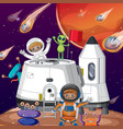 outer space planet with astronauts and comets vector image vector image