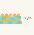 cute easter eggs with chicks and rabbit in flat vector image