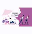employees pull lazy businessman outside comfort vector image vector image