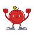 kawaii smiling red apple fruit with sneakers vector image