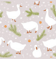 goose and their feet tracks fir tree branches vector image vector image
