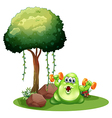 a fat green monster with barbell exercising near vector image vector image