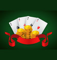 four aces golden coins stacks and red ribbon vector image