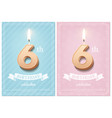 burning number 6 birthday candle with vintage vector image vector image