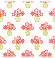outline red and green flowers in pots seamless vector image vector image