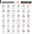 insurance flat thin red black line icon vector image vector image